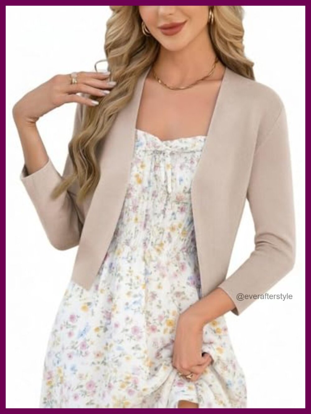 Women's Cropped Open Front Cardigan 3/4 Sleeve Lightweight Shrug